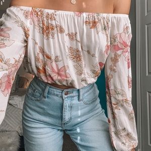 White Floral Off the Shoulder Blouse